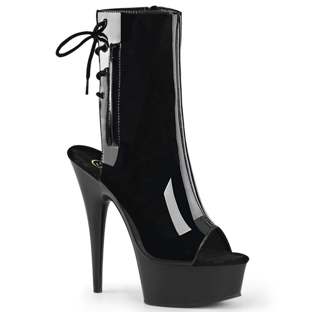 Pleaser Delight-1018 Black Patent Leather Open Toe Platform Stiletto Heels